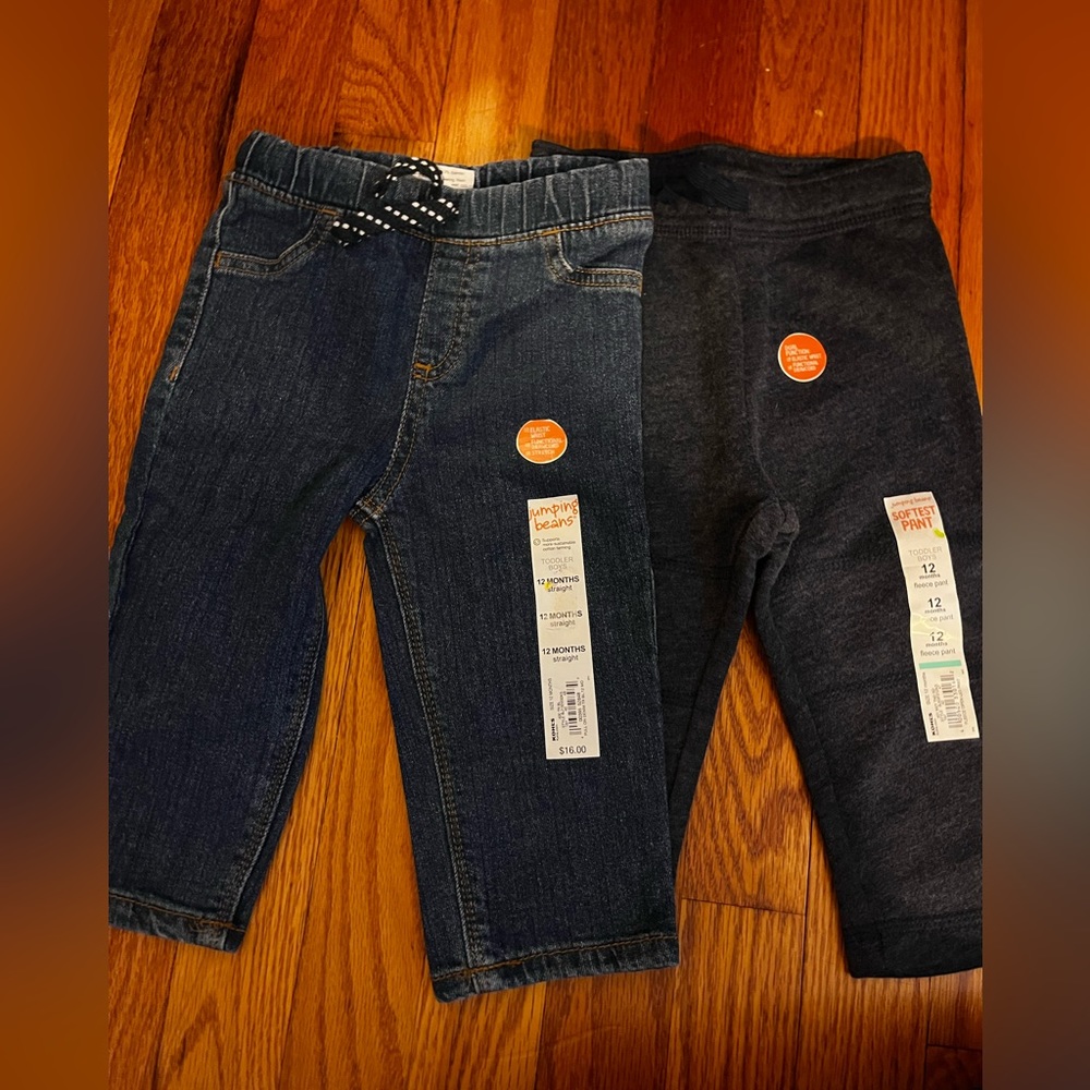 Two pair of pants (jeans and sweatpants); NWT; both size 12 months